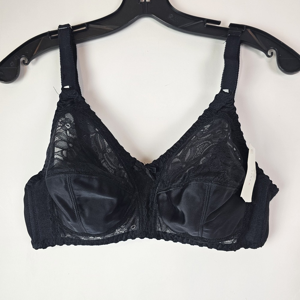Pink Kohls Vintage Lace Bra 38C Wire Free Full Bust Bra Black Pointy Bullet